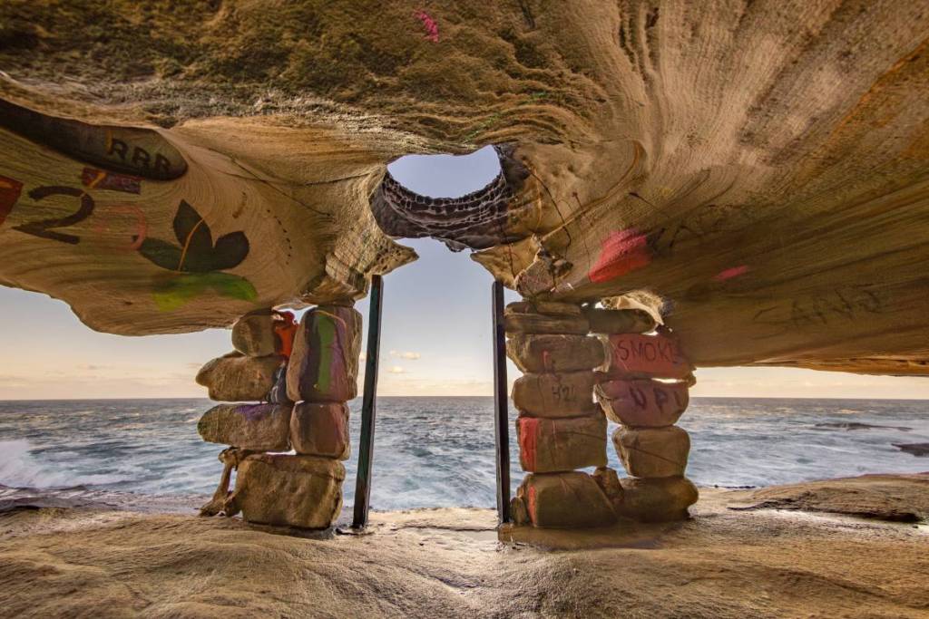 Sandstone rock formation overlooking the ocean in Kamay Botany Bay National Park