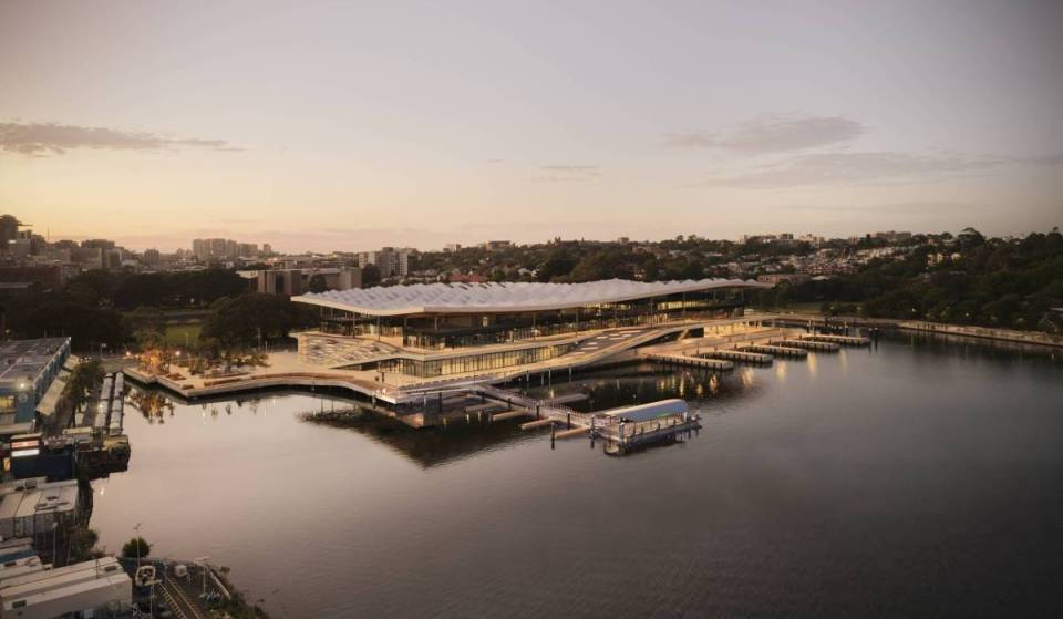 Sydney Fish Market unveils first look at new $30M harbour ferry wharf set to connect Blackwattle Bay to Barangaroo with curved zinc architecture