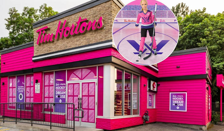A Toronto Tim Hortons Got A Barbie Makeover To Launch PWHL Hockey Dolls