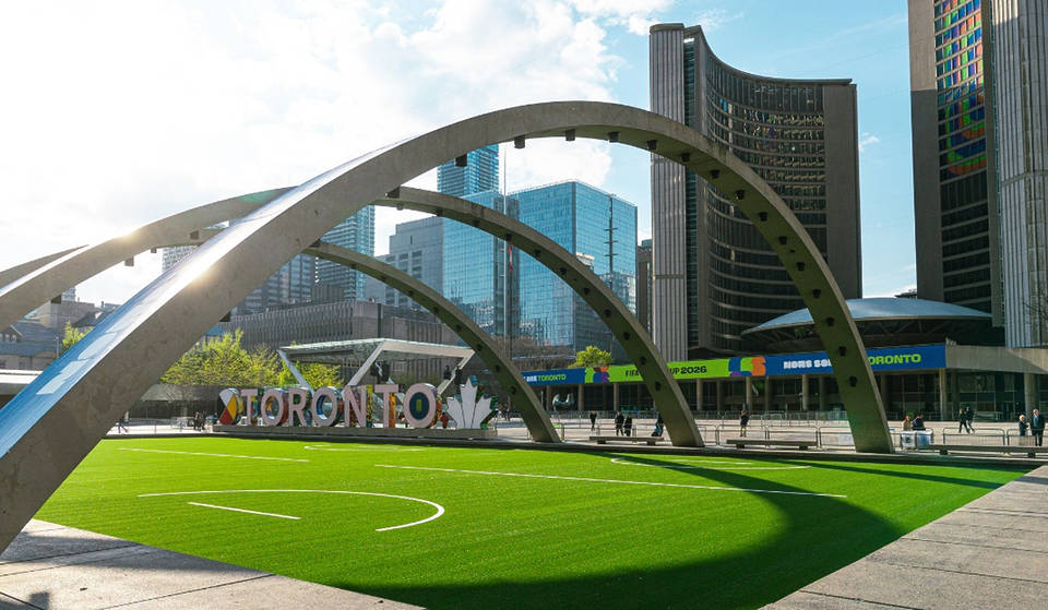 Toronto has transformed its most famous square into a massive soccer hub for the 2026 World Cup