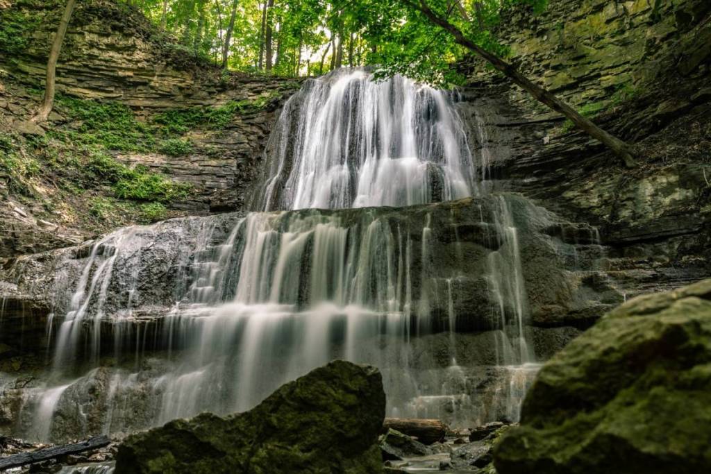 1 hour from Toronto, this 17-metre curtain waterfall on private property is a hidden gem open to the public