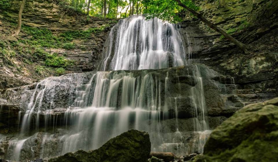 1 hour from Toronto, this 17-metre curtain waterfall on private property is a hidden gem open to the public