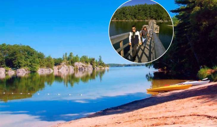 3.5 hours from Toronto, this crystal-clear lake has hidden coves, island-filled waters, and incredible hiking
