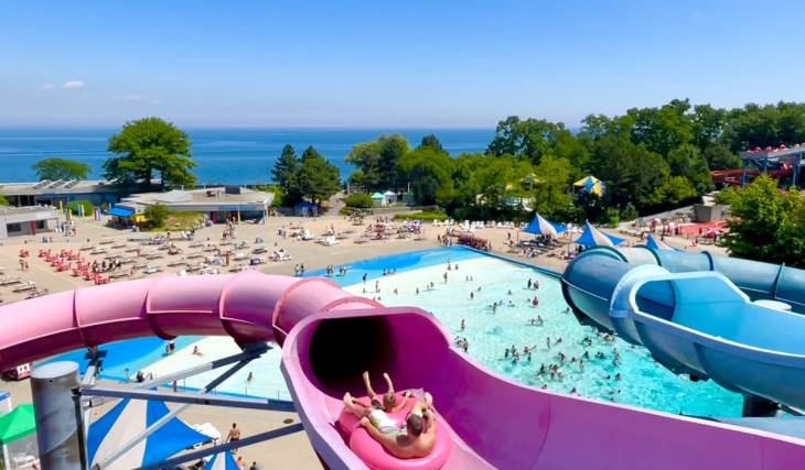 Just under an hour from Toronto, this giant lakeside water park has six-story slides and one of Canada’s largest wave pools