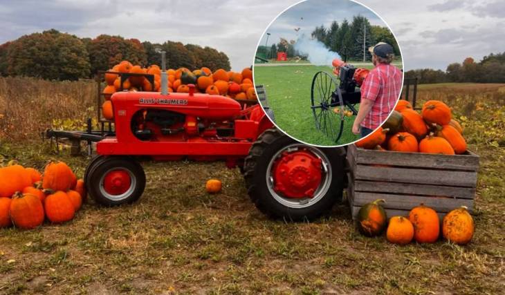 L’une des fermes d’automne les plus originales, à une heure de Toronto, propose des courses de cochons, un canon à citrouilles et 10 acres de divertissement en famille
