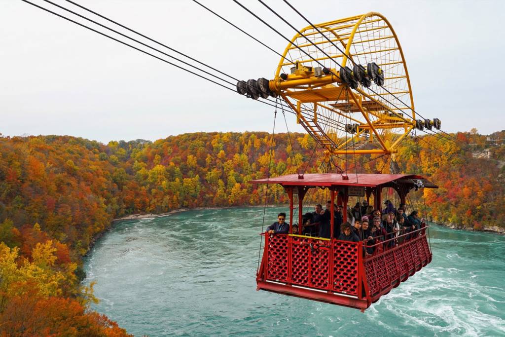 Just 90 minutes from Toronto, this historic cable car takes you soaring above Niagara’s fall colours