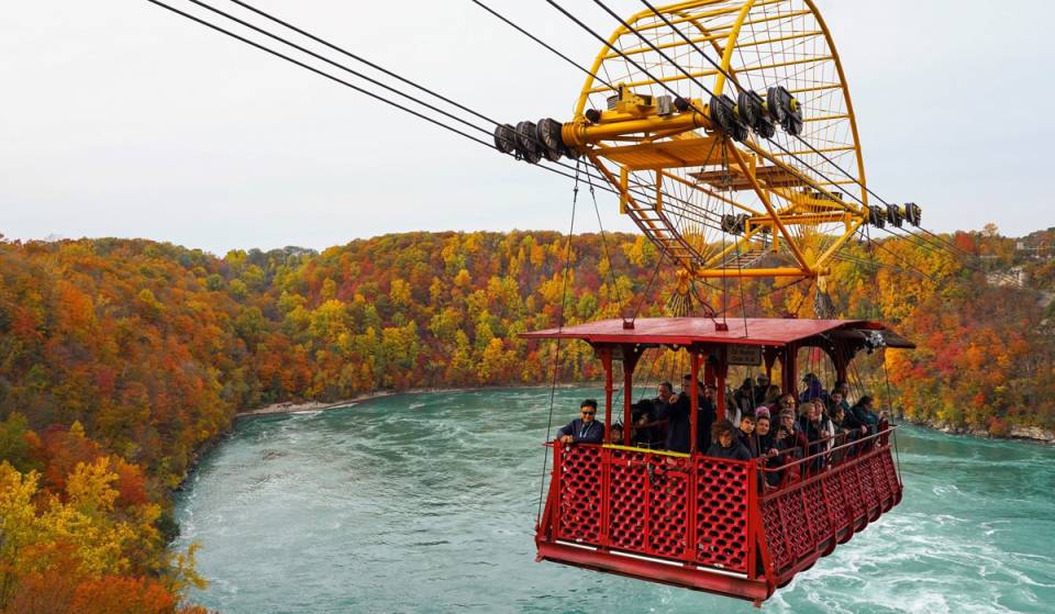 Just 90 minutes from Toronto, this historic cable car takes you soaring above Niagara’s fall colours