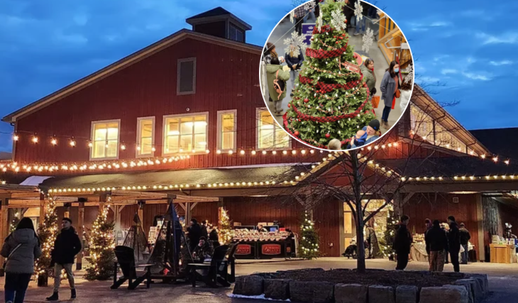 Ce marché fermier, situé à un peu plus d’une heure de Toronto, organise un marché de Noël nocturne avec des boissons et plus de 100 exposants