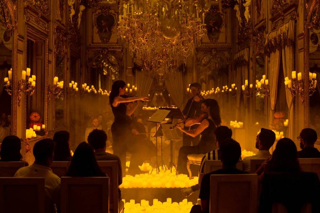 A wide shot of a Candlelight Halloween concert