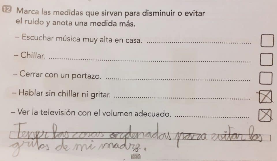 La gloriosa respuesta de un niño de 8 años a un ejercicio escolar sobre cómo evitar el ruido