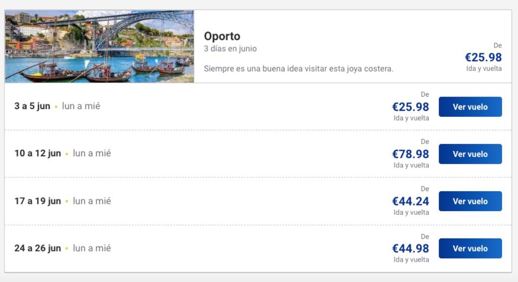 Vuelos Oporto verano Sevilla