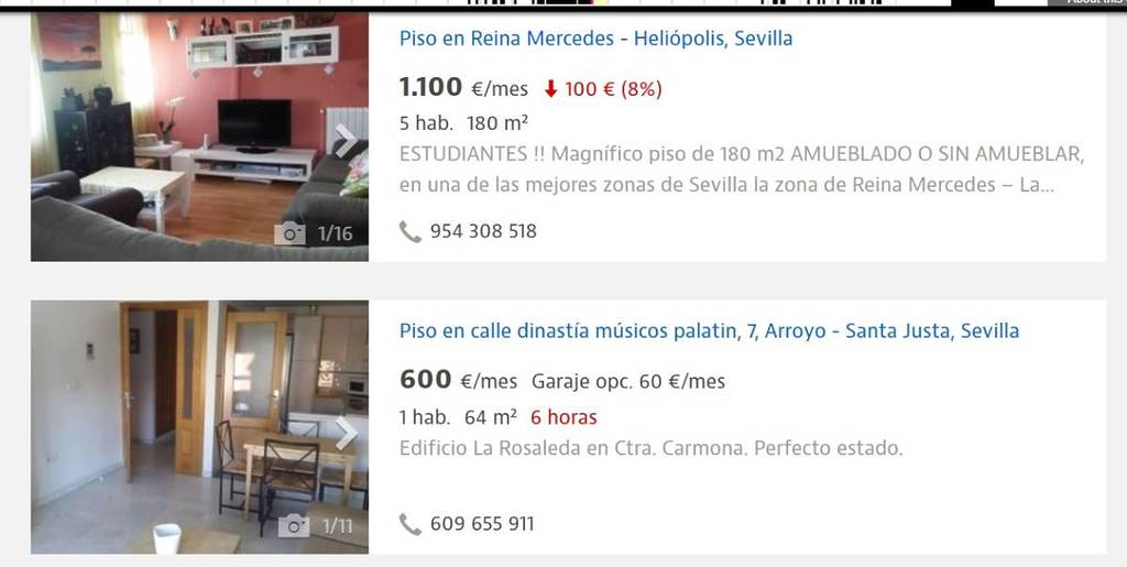 Precio alquiler Sevilla año 2015