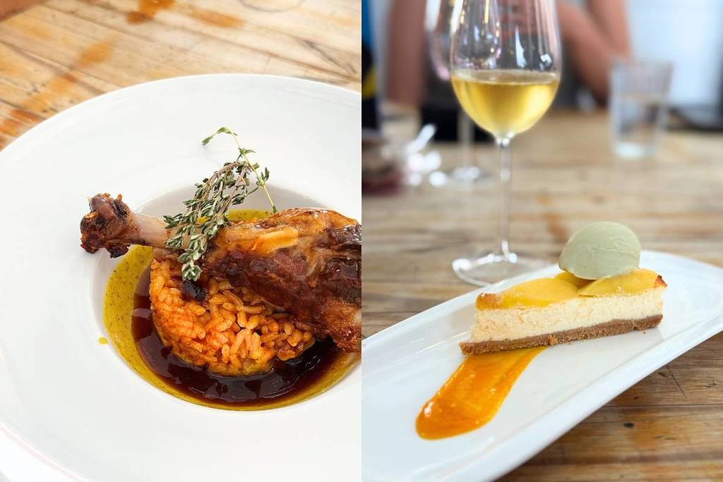 Riz au canard et tarte au fromage ConTenedor Séville menu anniversaire