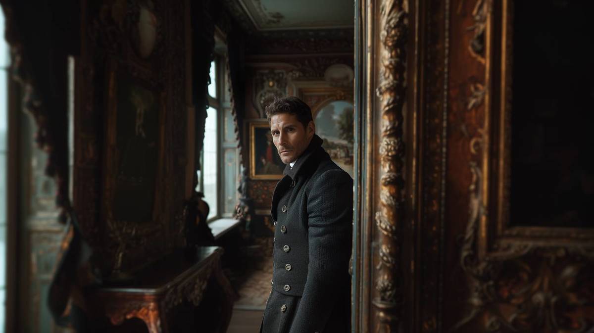 Un homme debout à l'air très sérieux, le ton de Murder Mystery !