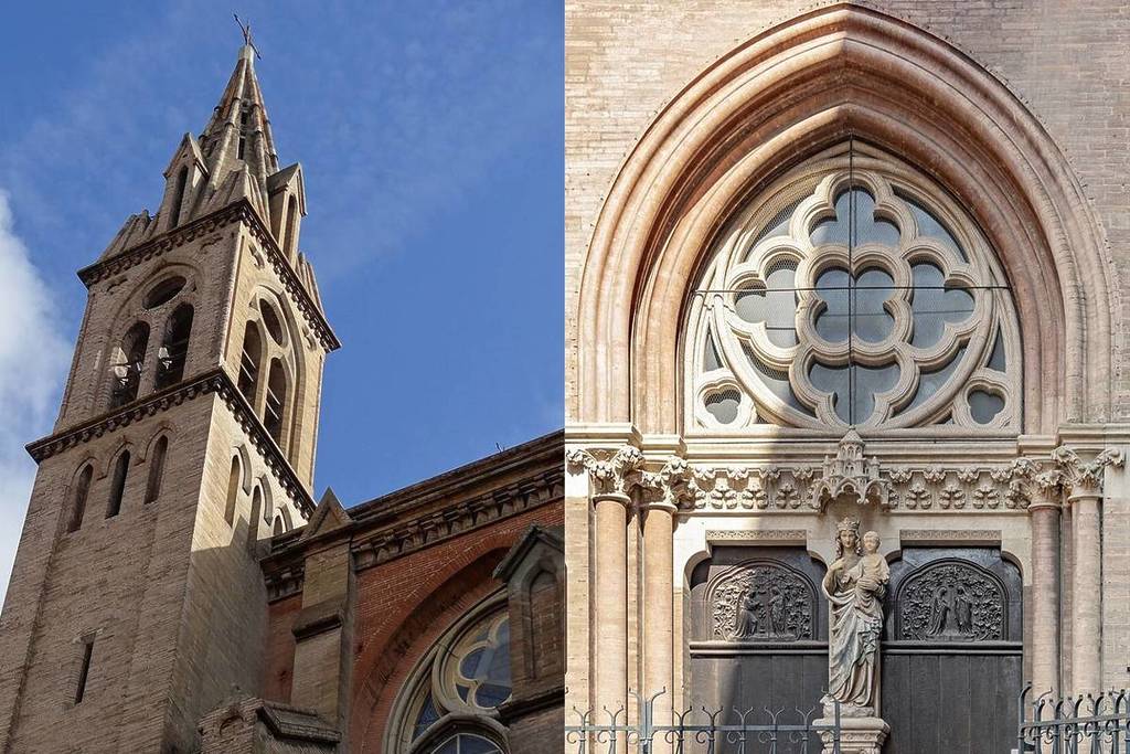 Montage du clocher de l'église du Gesù de Toulouse et de son entrée