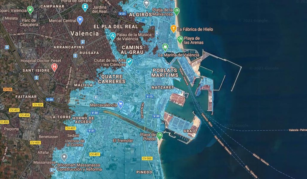 Así quedaría Valencia ante una subida del nivel del mar