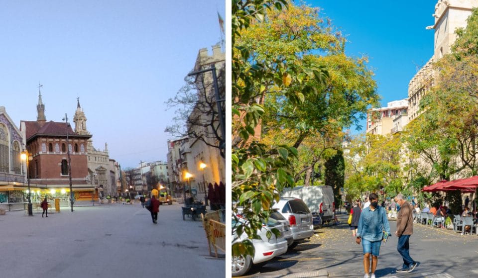 El antes y después de la plaza del Mercado Central de Valencia