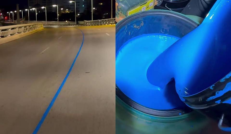 Solo durará unos días: la línea de 1.600 litros de pintura que cruza Valencia de punta a punta