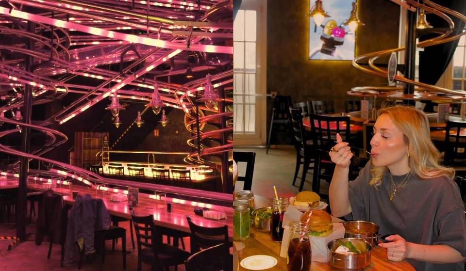 Mitten in Wien ist dieses einzigartige Hightech-Restaurant: Speisen und Getränke werden mit einer Geschwindigkeit von 30 km/h durch Loopings befördert, bevor sie euren Tisch erreichen