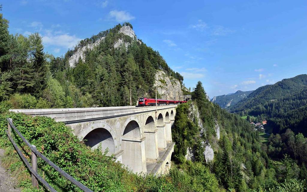 The Semmering Railway crossing a viaduct