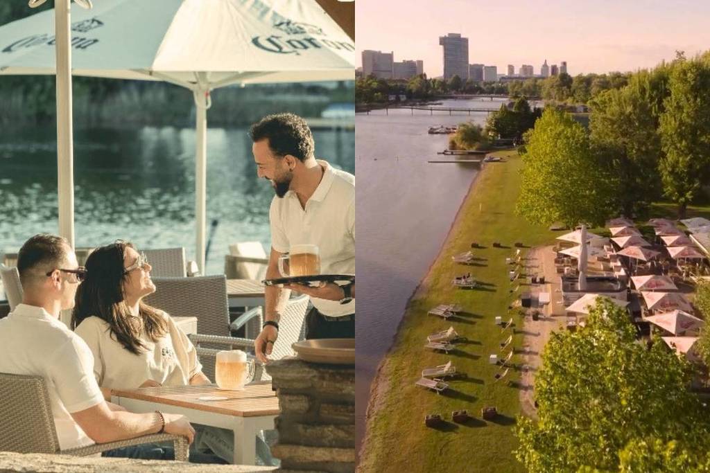 Nur 20 Minuten von Wiens Zentrum entfernt zu neuer geheimer Strandbar mit Skyline-Blick, Cocktails, Grillküche und Gratis-Liegewiese direkt an der Donau