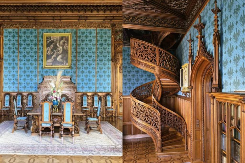The famous spiral staircase and the dining area at Eisgrub Castle (Lednice)