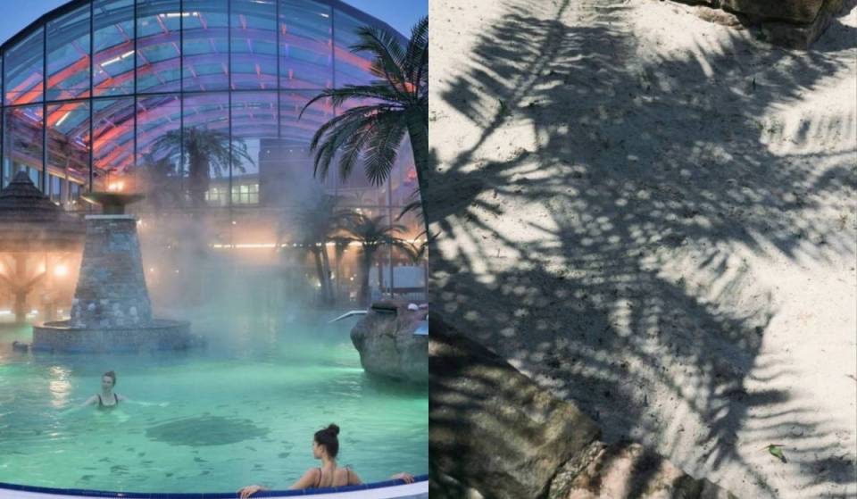2,5 Stunden von Wien wartet eine 4.000 Quadratmetern Wellnesstherme mit 40 Saunen, echtem Sandstrand und Aquarium voller exotischer Fische auf euch