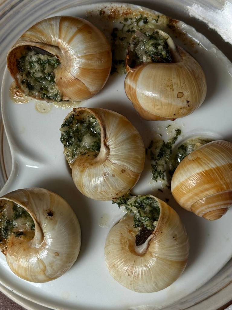 Gefüllte Weinbergsschnecken auf dem Schneckenteller
