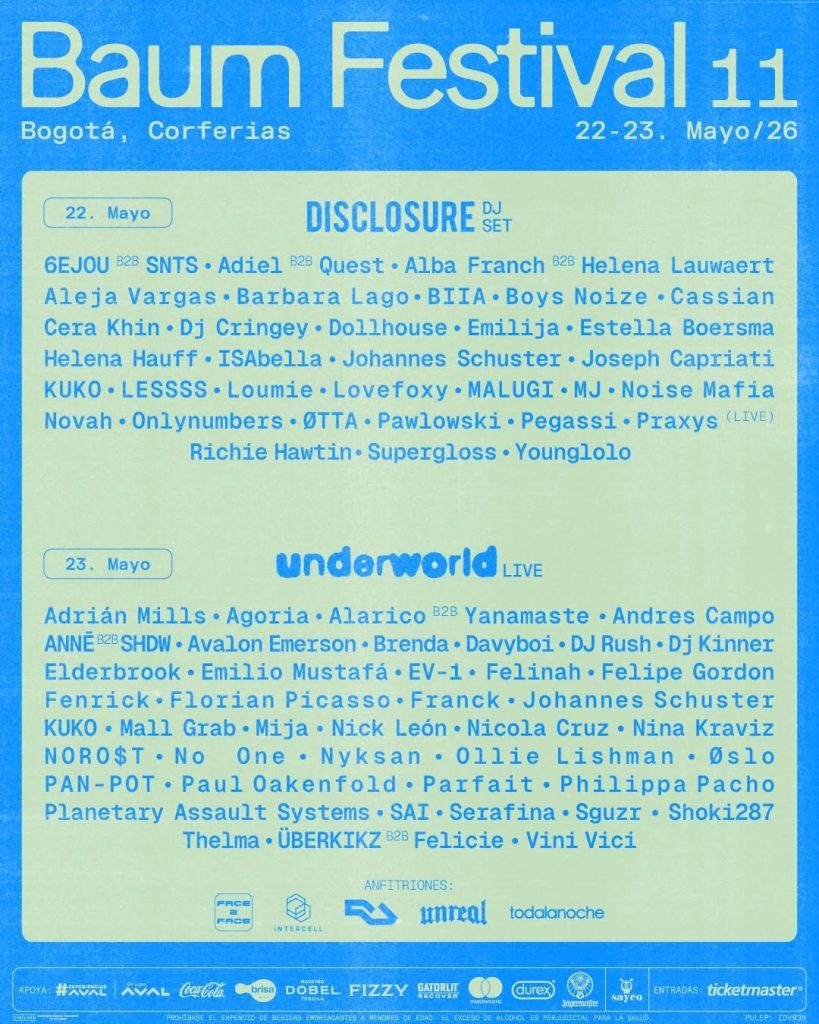 Lineup for the 2026 Baum Festival in Bogotá